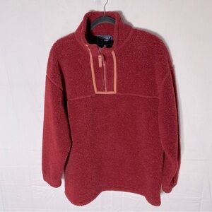 Vintage Hechter Jeans Red Half Zip Mock Neck Pullover Sherpa Sweater S
